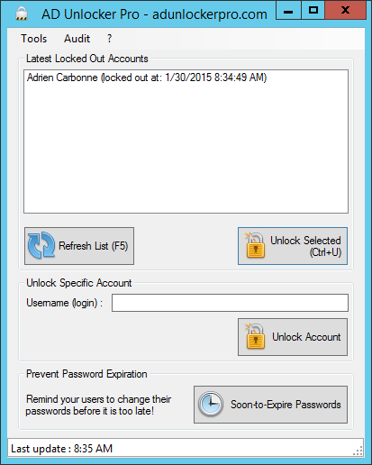 Main Window with a Locked-Out Account Screenshot
