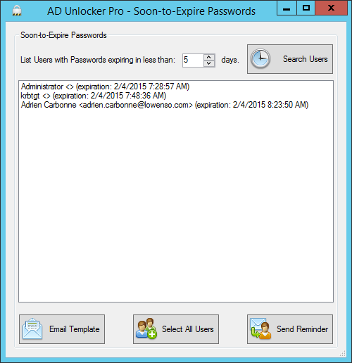 Soon-to-Expire Passwords Window Screenshot